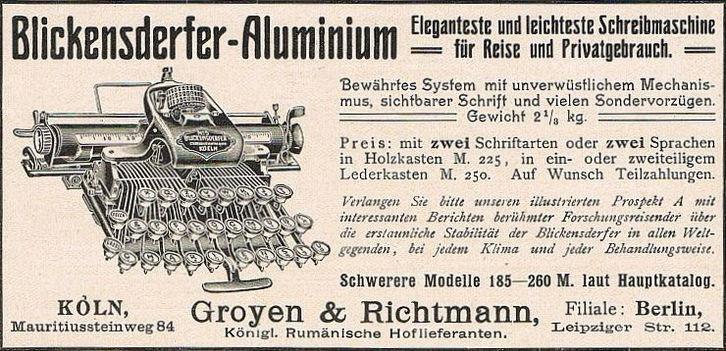 Anunci alemany Blickensderfer Aluminium