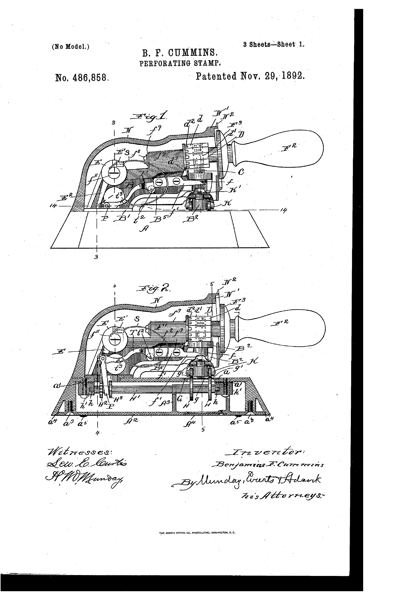 Patent US 486.858 del Chicago Check Perforator