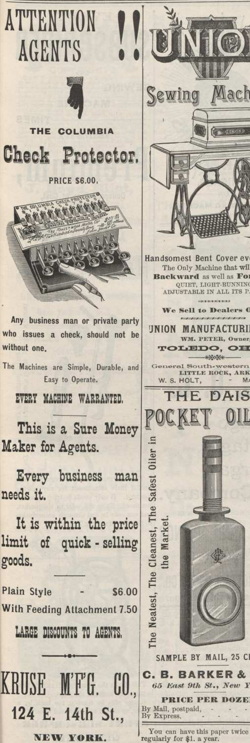 Anunci de The Columbia Check Protector publicat el juny de 1894