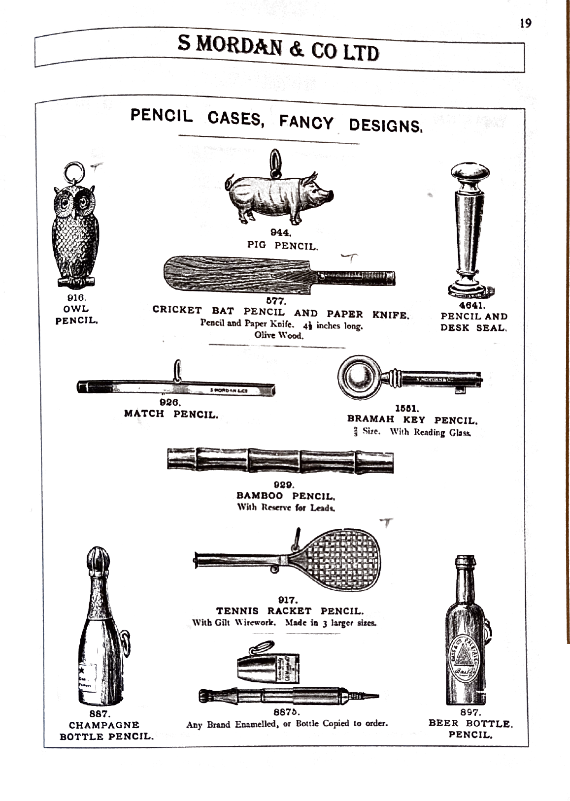 Pàgina del catàleg de S. Mordan & Co. de 1898 amb l’Owl Pencil número 916