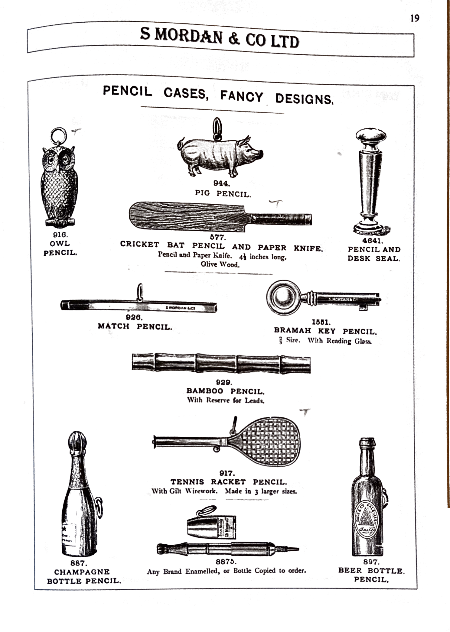 Pàgina del catàleg de S. Mordan & Co. de 1898 amb el Tennis Racket Pencil número 917