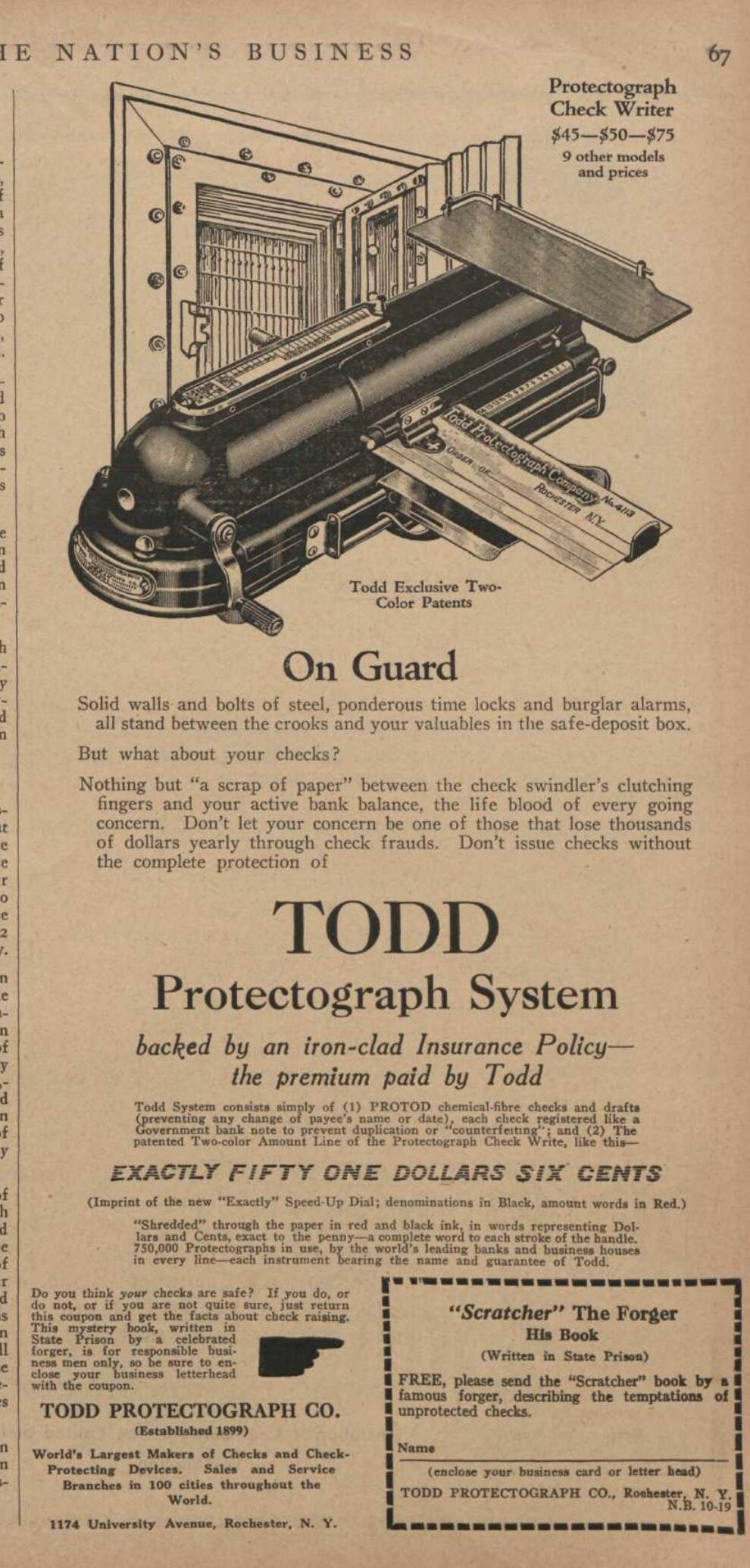 Publicitat del Protectograph amb el nou selector Exactly de 1919