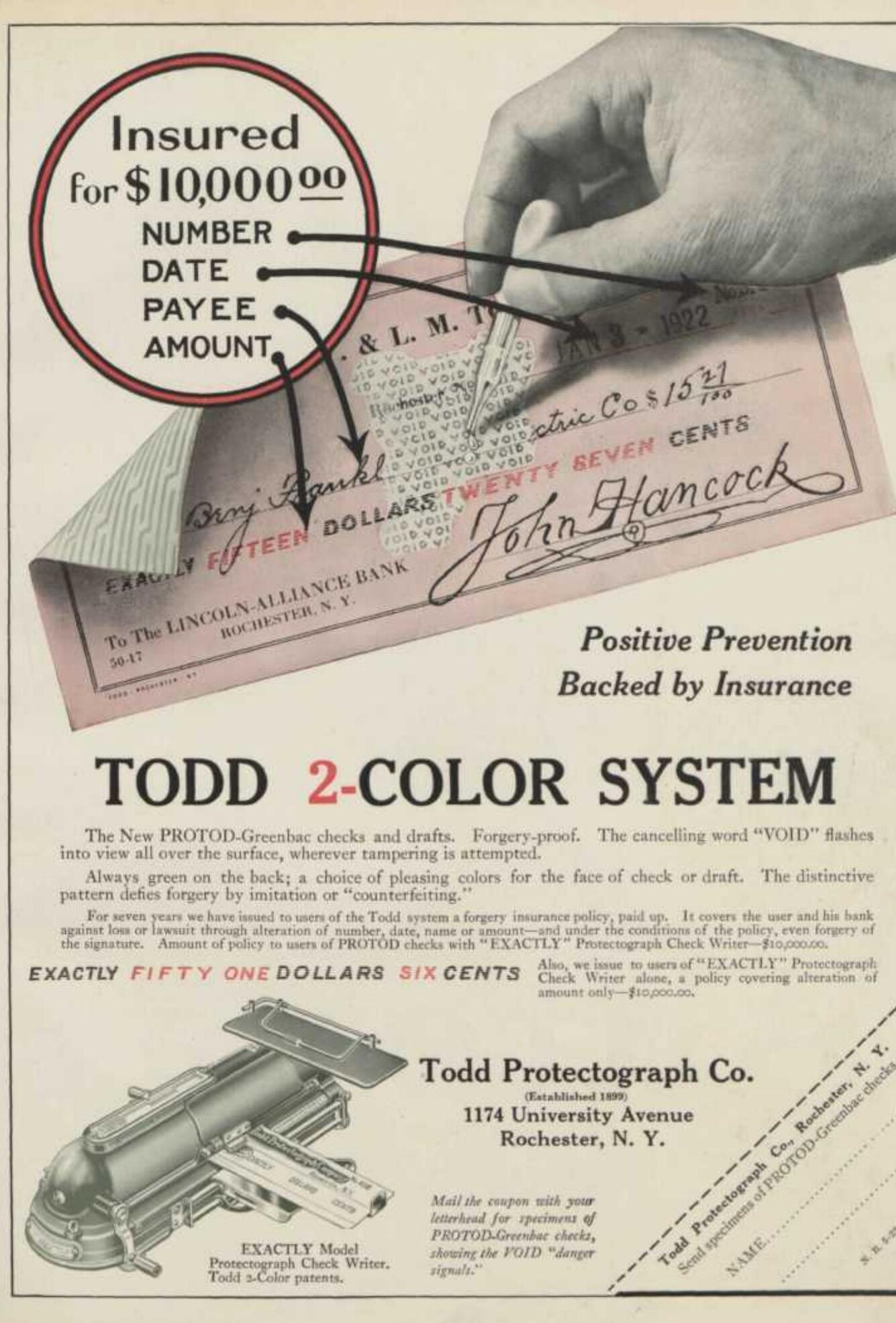 Publicitat del Protectograph Exactly Model de 1922